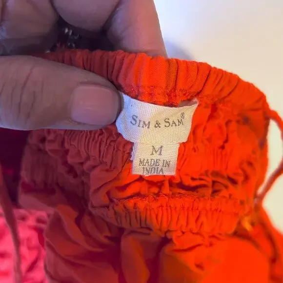 Sim & Sam MED PAOLINA RED Smocked Strappy Ruffled Tiered Boho Festival Crop Top - Picture 4 of 5